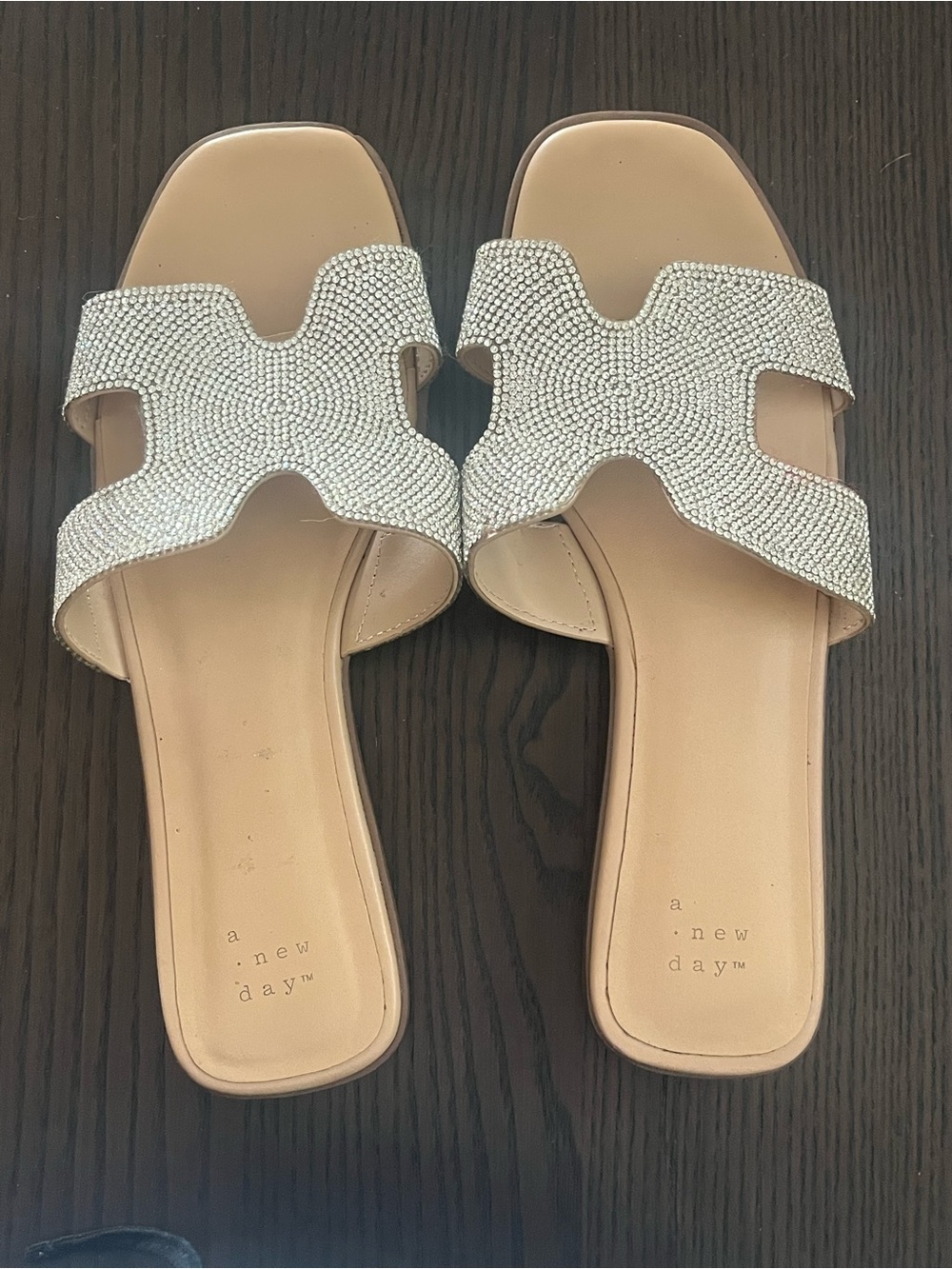 a new day Crystal-Embellished Slide Sandals in Silver